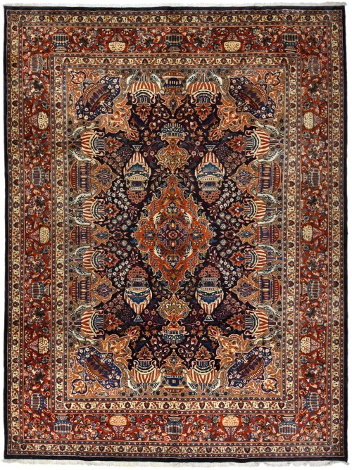Purple-navy Vintage Pictorial 10X13 Kashmar Persian Oriental Rug