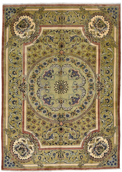 Golden Olive Vintage Floral Traditional 9'9X13'5 Kashan Persian Oriental Rug