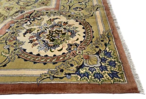 Golden Olive Vintage Floral Traditional 9'9X13'5 Kashan Persian Oriental Rug