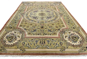 Golden Olive Vintage Floral Traditional 9'9X13'5 Kashan Persian Oriental Rug