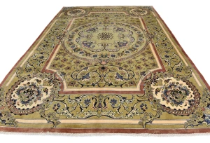 Golden Olive Vintage Floral Traditional 9'9X13'5 Kashan Persian Oriental Rug