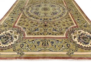 Golden Olive Vintage Floral Traditional 9'9X13'5 Kashan Persian Oriental Rug