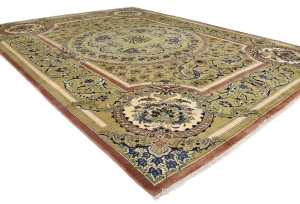 Golden Olive Vintage Floral Traditional 9'9X13'5 Kashan Persian Oriental Rug