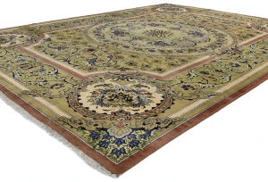 Golden Olive Vintage Floral Traditional 9'9X13'5 Kashan Persian Oriental Rug