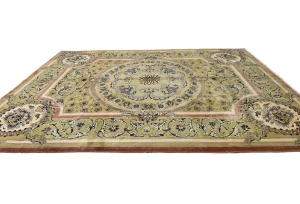 Golden Olive Vintage Floral Traditional 9'9X13'5 Kashan Persian Oriental Rug