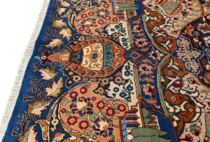 Vintage Navy Blue Pictorial 9'7X12'4 Kashmar Persian Rug