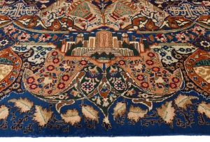 Vintage Navy Blue Pictorial 9'7X12'4 Kashmar Persian Rug