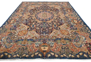 Vintage Navy Blue Pictorial 9'7X12'4 Kashmar Persian Rug