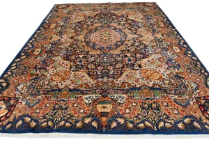 Vintage Navy Blue Pictorial 9'7X12'4 Kashmar Persian Rug