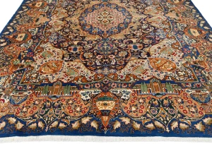 Vintage Navy Blue Pictorial 9'7X12'4 Kashmar Persian Rug