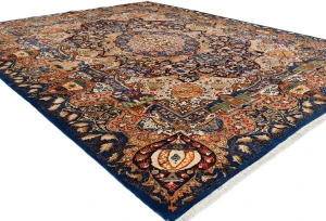 Vintage Navy Blue Pictorial 9'7X12'4 Kashmar Persian Rug