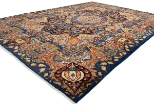 Vintage Navy Blue Pictorial 9'7X12'4 Kashmar Persian Rug