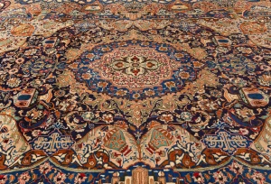 Vintage Navy Blue Pictorial 9'7X12'4 Kashmar Persian Rug