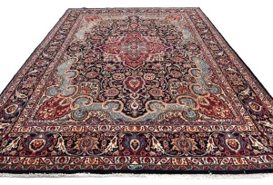 Dark Purple-navy Vintage Traditional Floral 10X13 Kashmar Persian Oriental Rug