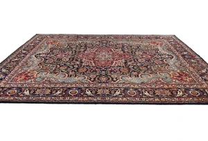 Dark Purple-navy Vintage Traditional Floral 10X13 Kashmar Persian Oriental Rug