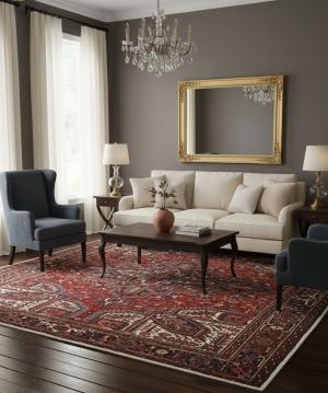 Vintage Red Geometric 8'6X11 Heriz Persian Rug