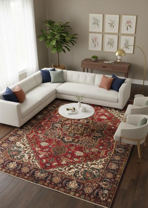 Vintage Red Floral 8X12 Heriz Persian Rug