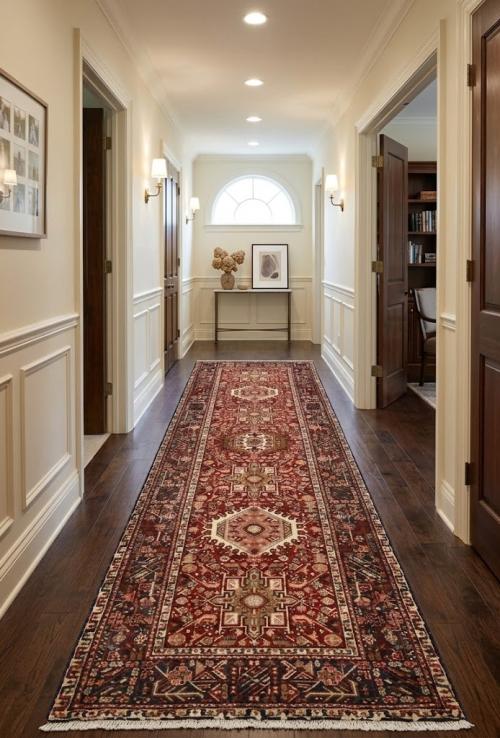 Vintage Red Geometric 3'6X10'4 Karajeh Persian Runner Rug