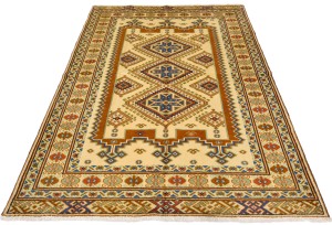 Vintage Yellow Cream Tribal 5X7 Turkoman Persian Rug