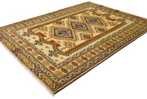 Vintage Yellow Cream Tribal 5X7 Turkoman Persian Rug