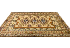 Vintage Yellow Cream Tribal 5X7 Turkoman Persian Rug