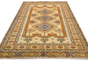 Vintage Yellow Cream Tribal 5X7 Turkoman Persian Rug