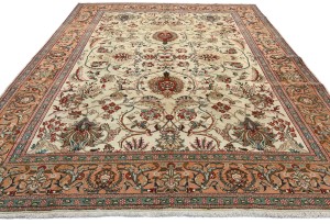 Semi Antique Cream Traditional 10X13 Tabriz Persian Rug