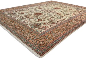 Semi Antique Cream Traditional 10X13 Tabriz Persian Rug