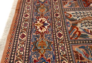 Vintage Khaki Pictorial 10X13 Kashmar Persian Oriental Rug