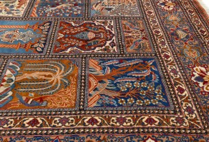 Vintage Khaki Pictorial 10X13 Kashmar Persian Oriental Rug