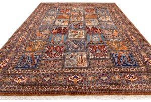 Vintage Khaki Pictorial 10X13 Kashmar Persian Oriental Rug