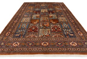 Vintage Khaki Pictorial 10X13 Kashmar Persian Oriental Rug