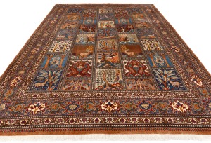 Vintage Khaki Pictorial 10X13 Kashmar Persian Oriental Rug