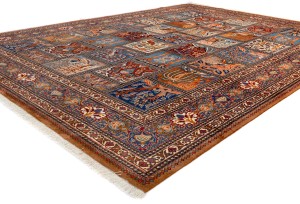 Vintage Khaki Pictorial 10X13 Kashmar Persian Oriental Rug