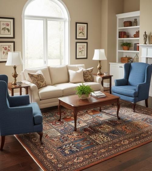 Vintage Khaki Pictorial 10X13 Kashmar Persian Rug