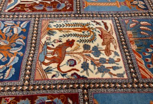 Vintage Khaki Pictorial 10X13 Kashmar Persian Oriental Rug