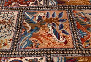 Vintage Khaki Pictorial 10X13 Kashmar Persian Oriental Rug