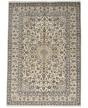 Vintage Cream Traditional 9X13 Kashan Persian Oriental Rug