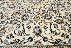 Vintage Cream Traditional 9X13 Kashan Persian Oriental Rug