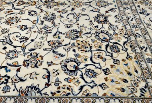 Vintage Cream Traditional 9X13 Kashan Persian Oriental Rug