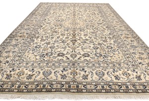 Vintage Cream Traditional 9X13 Kashan Persian Oriental Rug