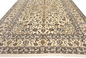 Vintage Cream Traditional 9X13 Kashan Persian Oriental Rug