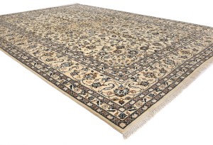 Vintage Cream Traditional 9X13 Kashan Persian Oriental Rug