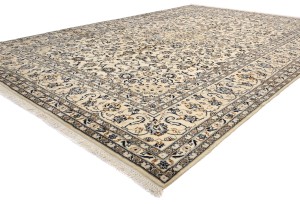 Vintage Cream Traditional 9X13 Kashan Persian Oriental Rug