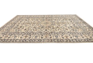 Vintage Cream Traditional 9X13 Kashan Persian Oriental Rug