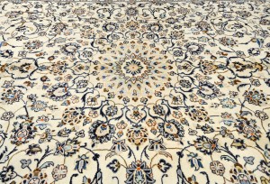 Vintage Cream Traditional 9X13 Kashan Persian Oriental Rug