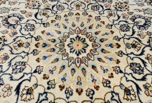 Vintage Cream Traditional 9X13 Kashan Persian Oriental Rug