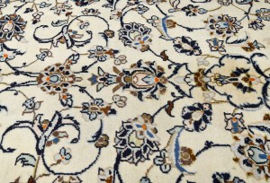 Vintage Cream Traditional 9X13 Kashan Persian Oriental Rug