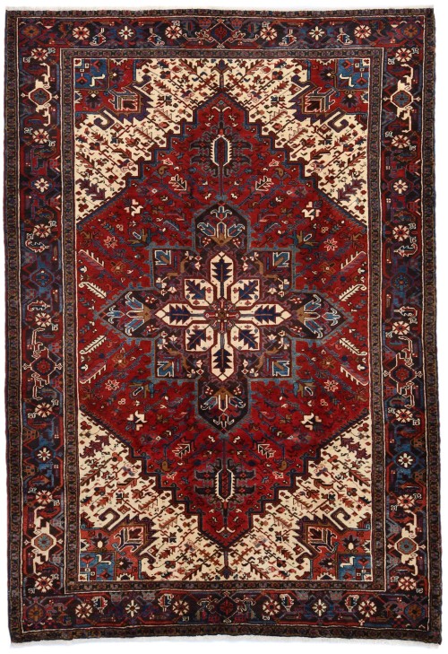 Red Vintage Geometric 7X10 Heriz Persian Oriental Rug