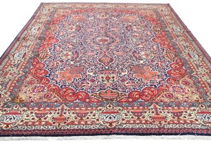 Vintage Purple-navy Traditional 9X13 Kashmar Persian Rug